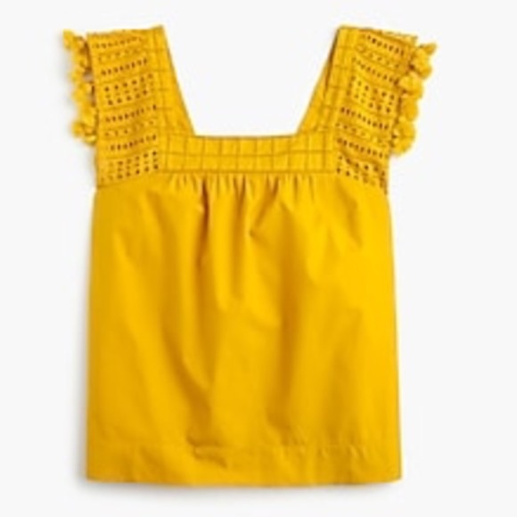 J. Crew Tops - J. Crew Eyelet Top with Tassel Trim in Sunset Gold